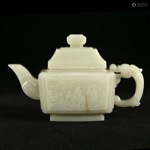 A WHITE JADE 'FIGURES' TEAPOT