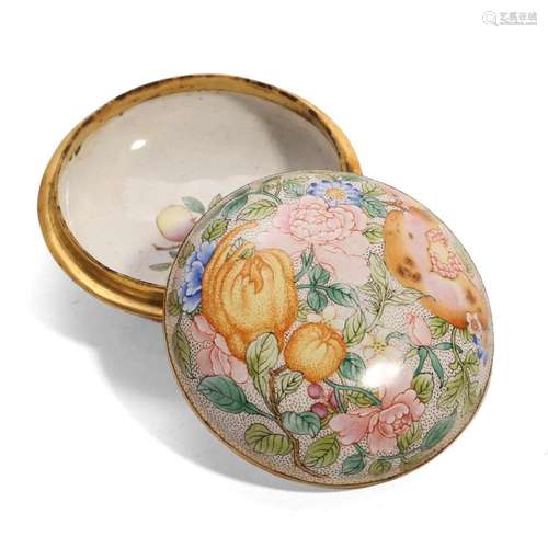 AN ENAMELLED BRONZE FLORAL BOX AND COVER