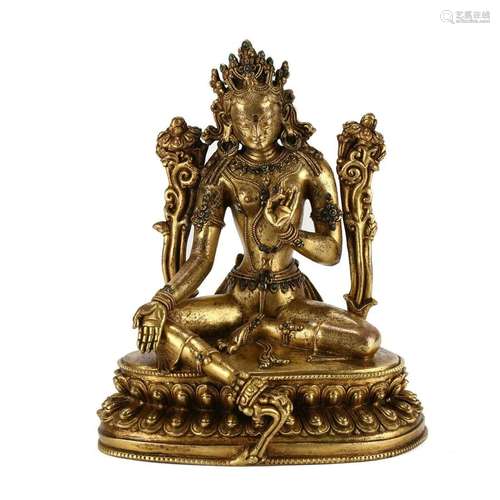 A GILT-BRONZE FIGURE OF A SEATED TARA