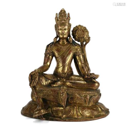 A GILT-BRONZE FIGURE OF SEATED BODHISATTVA