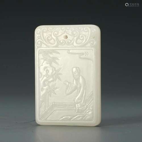 A WHITE JADE 'FIGURES' PLAQUE