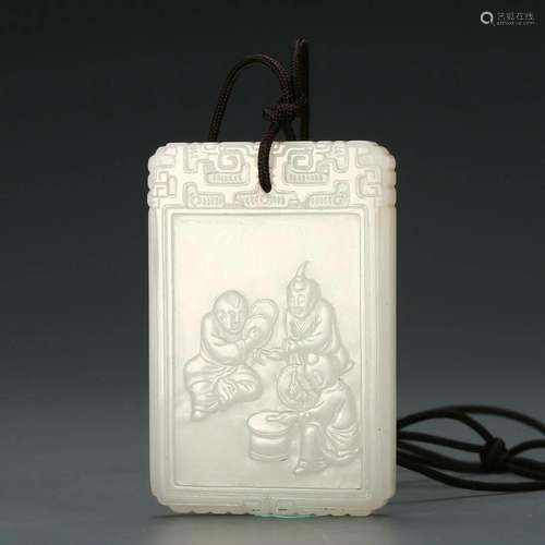 A WHITE JADE 'FIGURES' PLAQUE