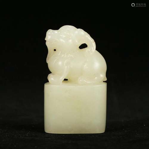 A WHITE JADE 'BEAST' SEAL