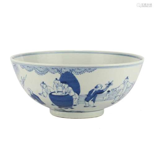 A BLUE AND WHITE 'FIGURES' BOWL