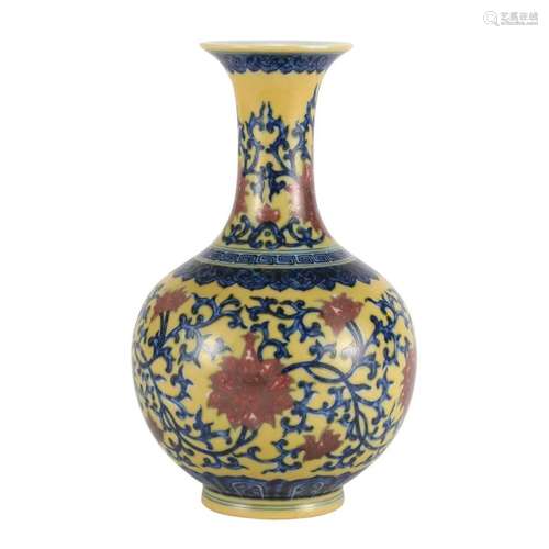 A BLUE AND COPPER RED 'LOTUS SCROLLS' VASE