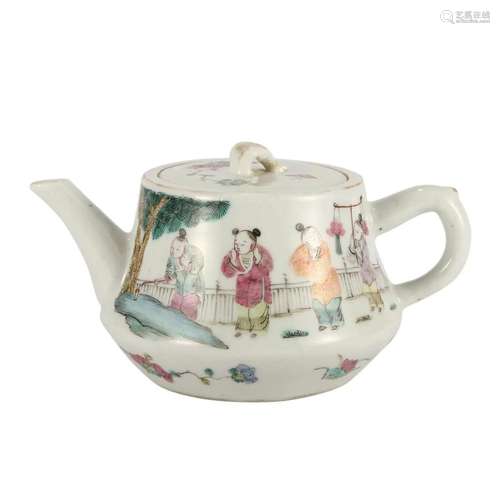 A FAMILLE-ROSE 'FIGURES' TEAPOT