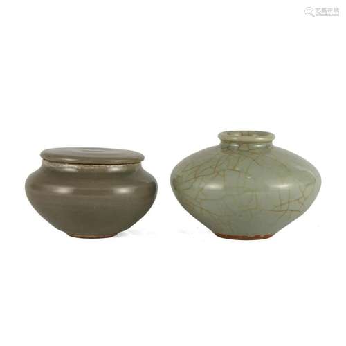 TWO SMALL CELADON PORCELAIN JARS