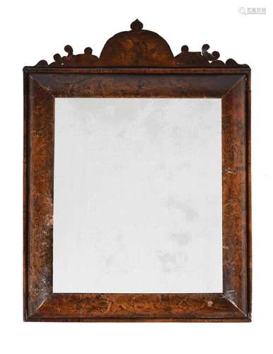 A QUEEN ANNE BURR ELM CUSHION FRAMED WALL MIRROR, CIRCA 1710