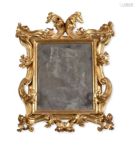 AN ITALIAN CARVED GILTWOOD WALL MIRROR, POSSIBLY FLORENTINE,...