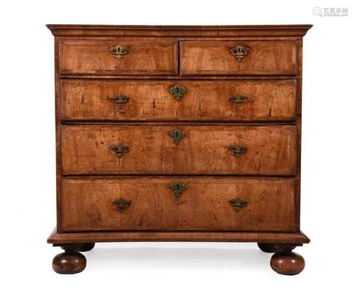 A WILLIAM & MARY BURR AND FIGURED WALNUT CHEST OF DRAWER...