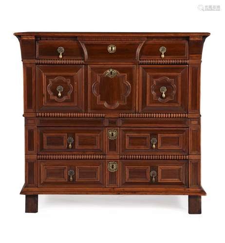 A CHARLES II OAK, CEDAR AND SNAKEWOOD CHEST OF DRAWERS, CIRC...