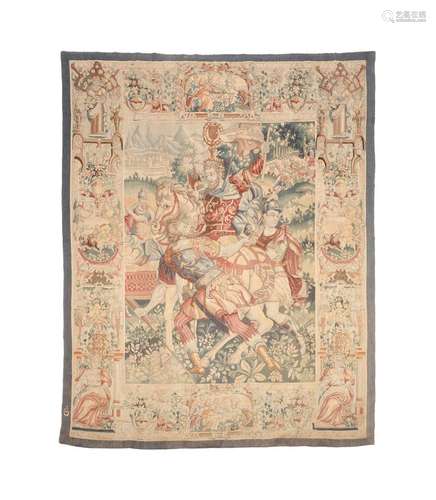 A HISTORICAL TAPESTRY PANEL DEPICTING ALEXANDER THE GREAT, P...