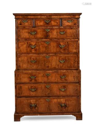 A GEORGE II WALNUT CHEST ON CHEST, CIRCA 1735