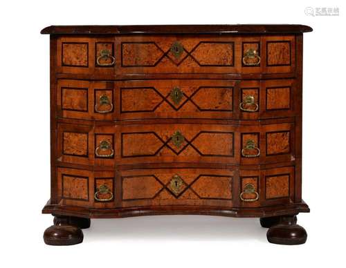 A NORTH ITALIAN WALNUT, AMBOYNA AND EBONY COMMODE, 18TH CENT...