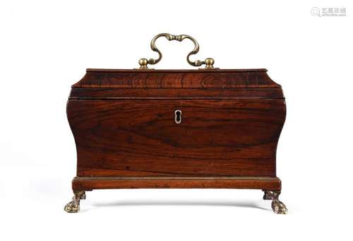 Y A GEORGE II ROSEWOOD AND BRASS MOUNTED TEA CADDY IN THE MA...