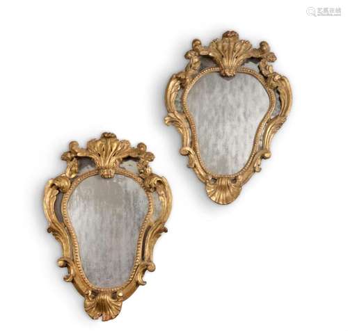 A PAIR OF NORTH ITALIAN GILTWOOD WALL MIRRORS, POSSIBLY GENO...