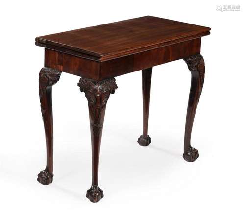 A GEORGE II MAHOGANY CONCERTINA ACTION FOLDING CARD TABLE, P...