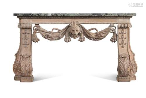 A CARVED PINE AND CREAM PAINTED CONSOLE TABLE, IN THE MANNER...