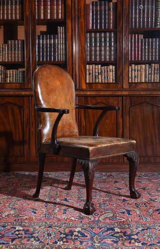 A GEORGE II MAHOGANY AND LEATHER LIBRARY ARMCHAIR, MID-18TH ...