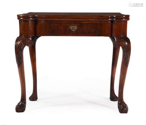 A IRISH GEORGE II WALNUT FOLDING CARD TABLE, MID 18TH CENTUR...