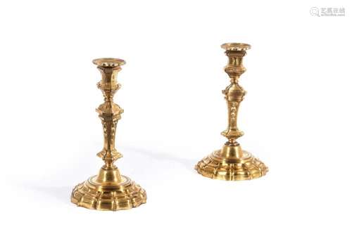 A PAIR OF ITALIAN ORMOLU CANDLESTICKS, EARLY 18TH CENTURY