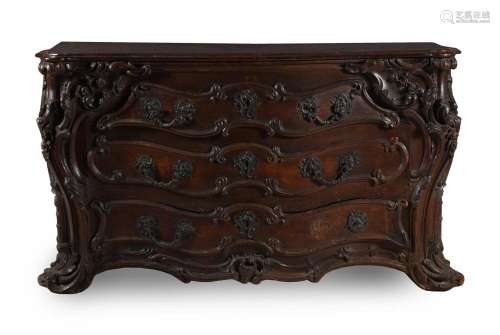 A LARGE FRENCH OR FLEMISH CARVED OAK COMMODE, POSSIBLY LIEGE...