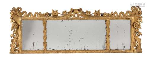AN EARLY GEORGE III GILTWOOD TRIPTYCH OVERMANTLE MIRROR, POS...