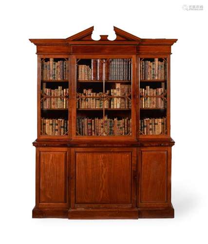 A MAHOGANY BREAKFRONT LIBRARY BOOKCASE, 18TH CENTURY AND LAT...