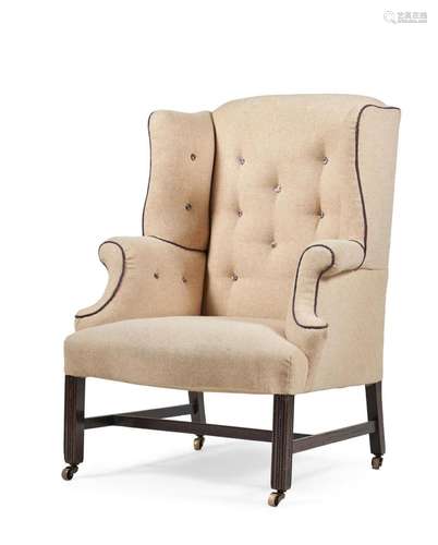 A MAHOGANY WING ARMCHAIR, IN GEORGE III STYLE, 19TH CENTURY