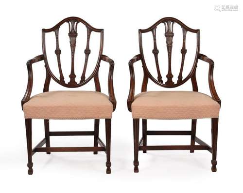 A PAIR OF GEORGE III MAHOGANY OPEN ARMCHAIRS, IN THE MANNER ...