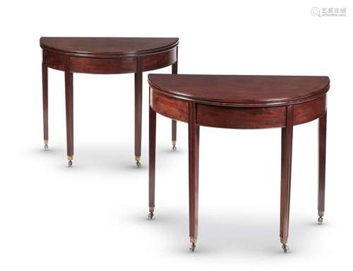 A PAIR OF GEORGE III MAHOGANY SEMI-ELLIPTICAL TEA TABLES, CI...