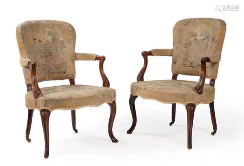 A PAIR OF GEORGE III MAHOGANY OPEN ARMCHAIRS, CIRCA 1760