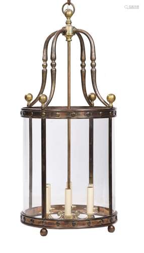 A LARGE BRONZE HALL LANTERN, CONTEMPORARY