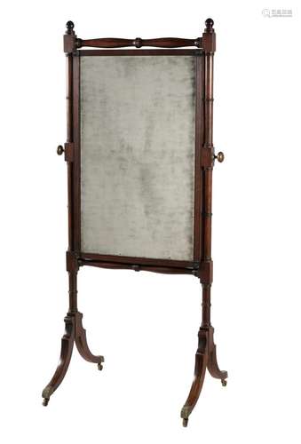 A GEORGE III MAHOGANY AND EBONISED CHEVAL MIRROR, IN THE MAN...