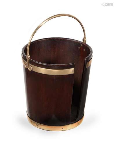 A GEORGE III MAHOGANY AND BRASS BOUND PEAT BUCKET, CIRCA 178...