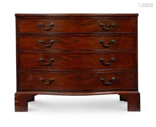 A GEORGE III MAHOGANY SERPENTINE CHEST OF DRAWERS, CIRCA 177...