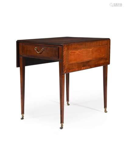 Y A GEORGE III MAHOGANY, SYCAMORE AND SATINWOOD PEMBROKE TAB...