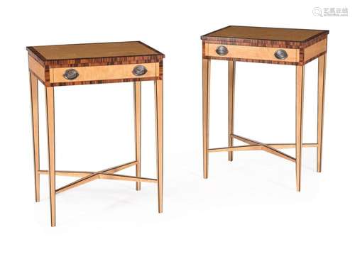 Y A PAIR OF SATINWOOD AND ROSEWOOD CROSS BANDED SIDE TABLES,...