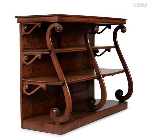 A REGENCY MAHOGANY AND BRASS MOUNTED OPEN BOOKCASE OR ETAGER...