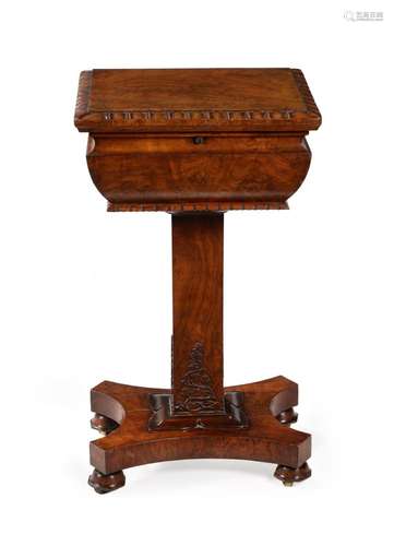 A GEORGE IV POLLARD OAK TEAPOY, CIRCA 1830