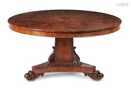 A REGENCY POLLARD OAK CIRCULAR CENTRE OR DINING TABLE, PROBA...