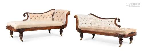 Y A PAIR OF GEORGE IV ROSEWOOD AND UPHOLSTERED DAY BEDS, ATT...