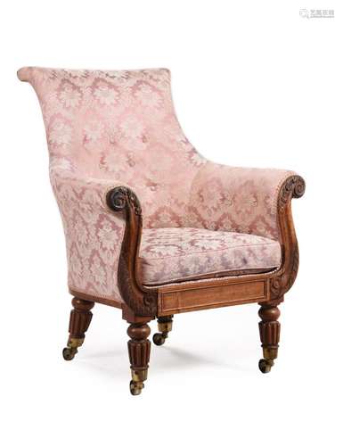 Y A REGENCY ROSEWOOD LIBRARY ARMCHAIR, IN THE MANNER OF GILL...