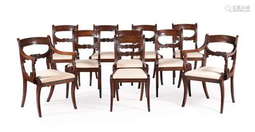 A SET OF TEN REGENCY MAHOGANY DINING CHAIRS, CIRCA 1815