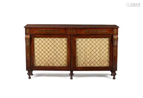 Y A REGENCY ROSEWOOD AND BRASS MARQUETRY SIDE CABINET, CIRCA...