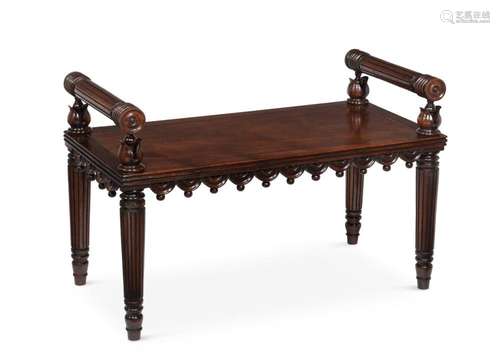 A GEORGE IV MAHOGANY HALL BENCH, ATTRIBUTED TO GEORGE BULLOC...