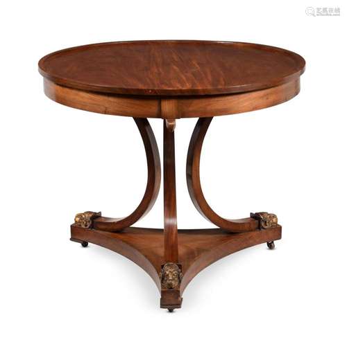 A MAHOGANY AND GILT METAL MOUNTED CIRCULAR CENTRE TABLE, SEC...