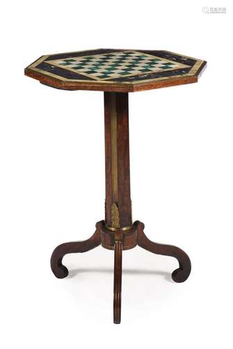 Y A REGENCY ROSEWOOD AND BRASS MOUNTED PEDESTAL GAMES TABLE,...