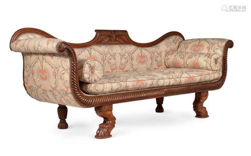 A REGENCY MAHOGANY SOFA, IN EGYPTIAN REVIVAL STYLE, EARLY 19...