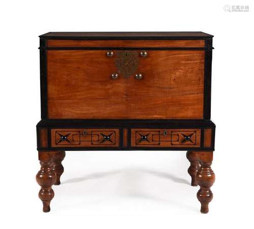 Y A DUTCH COLONIAL PADOUK AND EBONY CHEST ON STAND, DUTCH EA...